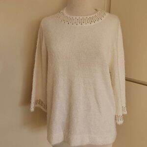 Once Again Vintage Ivory BeadedSweater, NWT, XL